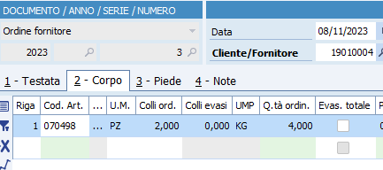 ordine fornitore prodotti a peso variabile